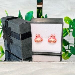 Cute Hot Pink Monster Character Stud Earrings
